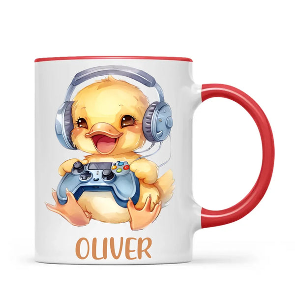 Personalised Gaming Duck Kids Cup - Custom Name Cup - 11oz, 6oz or Enamel Cup - Cute Gamer Duck Gift - NZ Made