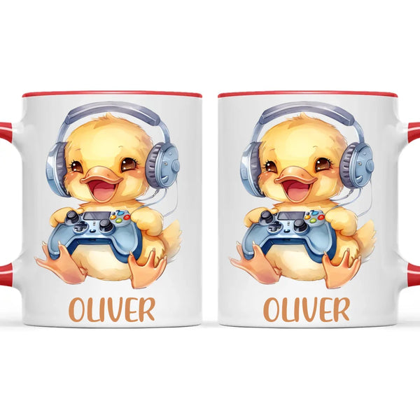 Personalised Gaming Duck Kids Cup - Custom Name Cup - 11oz, 6oz or Enamel Cup - Cute Gamer Duck Gift - NZ Made