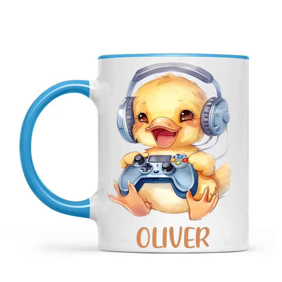 Personalised Gaming Duck Kids Cup - Custom Name Cup - 11oz, 6oz or Enamel Cup - Cute Gamer Duck Gift - NZ Made