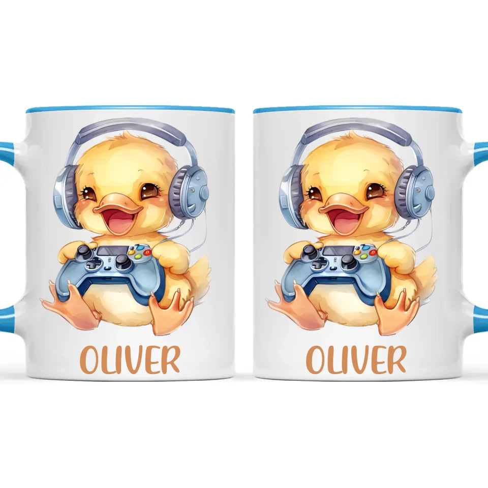 Personalised Gaming Duck Kids Cup - Custom Name Cup - 11oz, 6oz or Enamel Cup - Cute Gamer Duck Gift - NZ Made