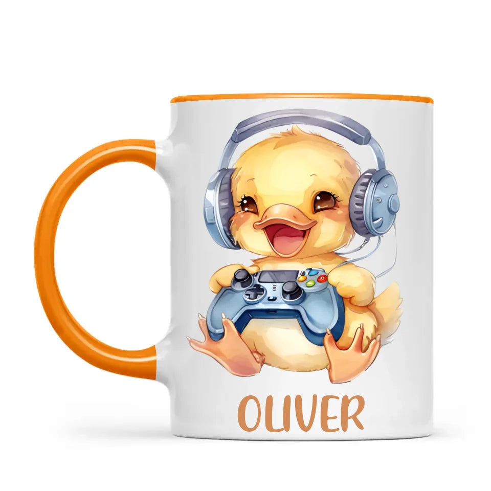 Personalised Gaming Duck Kids Cup - Custom Name Cup - 11oz, 6oz or Enamel Cup - Cute Gamer Duck Gift - NZ Made