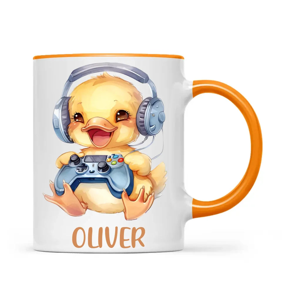 Personalised Gaming Duck Kids Cup - Custom Name Cup - 11oz, 6oz or Enamel Cup - Cute Gamer Duck Gift - NZ Made