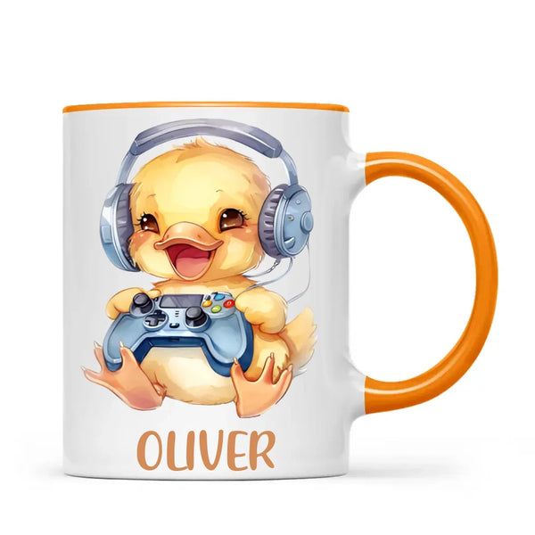 Personalised Gaming Duck Kids Cup - Custom Name Cup - 11oz, 6oz or Enamel Cup - Cute Gamer Duck Gift - NZ Made