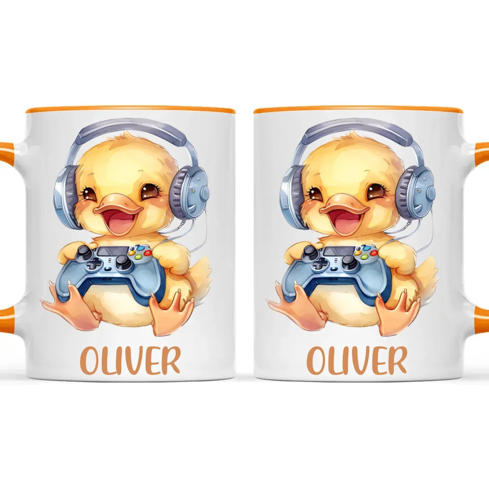 Personalised Gaming Duck Kids Cup - Custom Name Cup - 11oz, 6oz or Enamel Cup - Cute Gamer Duck Gift - NZ Made