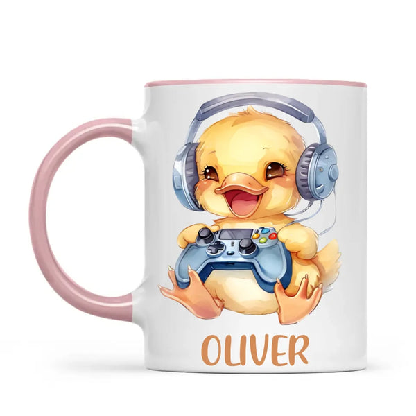 Personalised Gaming Duck Kids Cup - Custom Name Cup - 11oz, 6oz or Enamel Cup - Cute Gamer Duck Gift - NZ Made