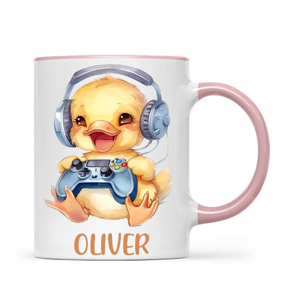 Personalised Gaming Duck Kids Cup - Custom Name Cup - 11oz, 6oz or Enamel Cup - Cute Gamer Duck Gift - NZ Made