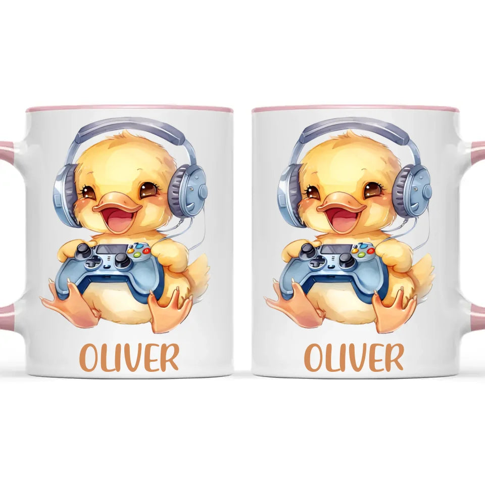 Personalised Gaming Duck Kids Cup - Custom Name Cup - 11oz, 6oz or Enamel Cup - Cute Gamer Duck Gift - NZ Made
