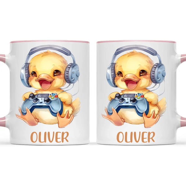 Personalised Gaming Duck Kids Cup - Custom Name Cup - 11oz, 6oz or Enamel Cup - Cute Gamer Duck Gift - NZ Made