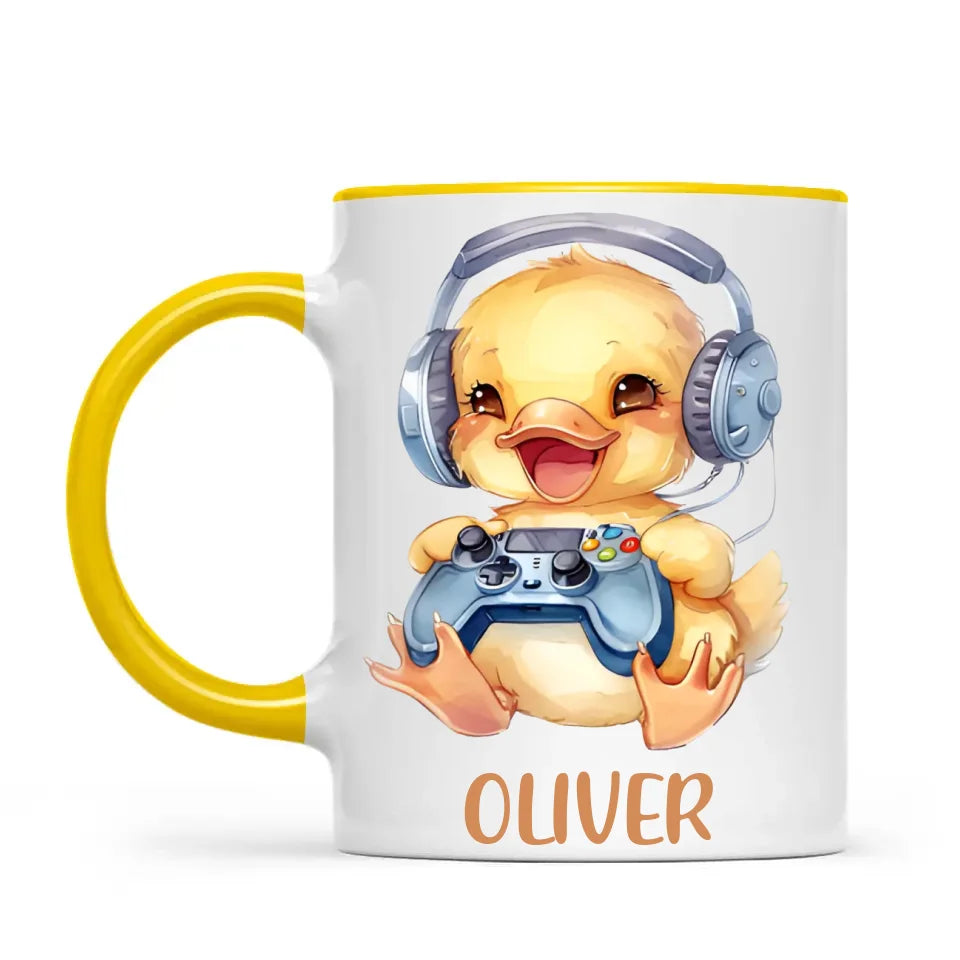 Personalised Gaming Duck Kids Cup - Custom Name Cup - 11oz, 6oz or Enamel Cup - Cute Gamer Duck Gift - NZ Made