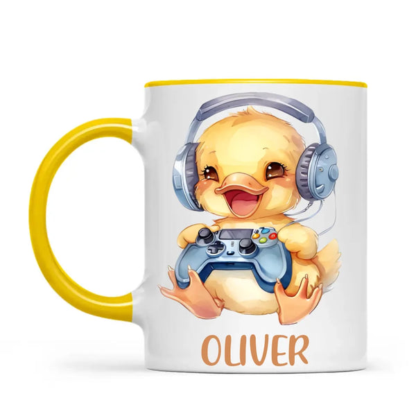 Personalised Gaming Duck Kids Cup - Custom Name Cup - 11oz, 6oz or Enamel Cup - Cute Gamer Duck Gift - NZ Made
