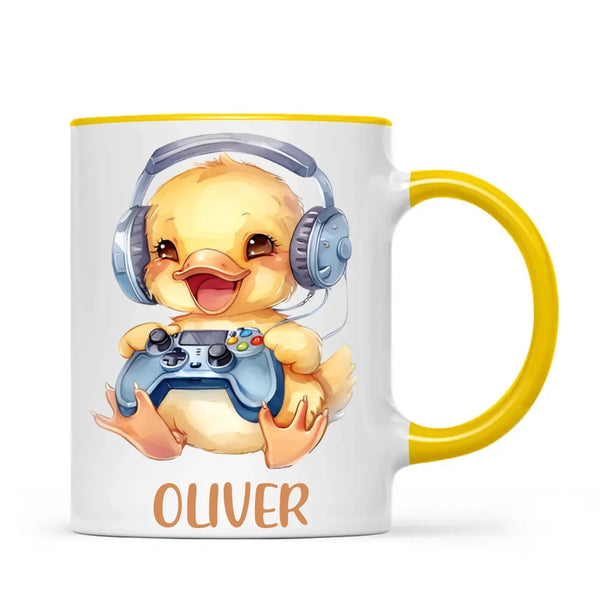 Personalised Gaming Duck Kids Cup - Custom Name Cup - 11oz, 6oz or Enamel Cup - Cute Gamer Duck Gift - NZ Made