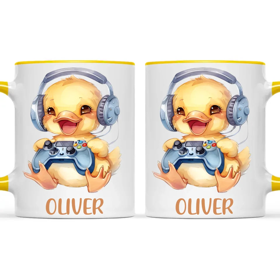 Personalised Gaming Duck Kids Cup - Custom Name Cup - 11oz, 6oz or Enamel Cup - Cute Gamer Duck Gift - NZ Made