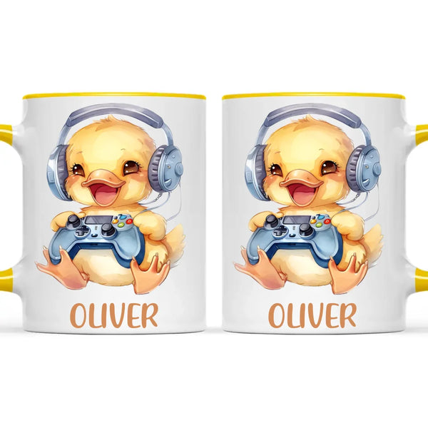 Personalised Gaming Duck Kids Cup - Custom Name Cup - 11oz, 6oz or Enamel Cup - Cute Gamer Duck Gift - NZ Made