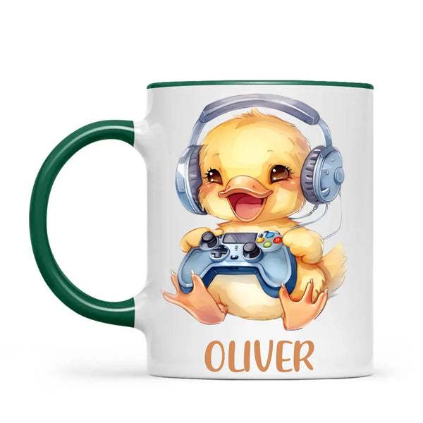 Personalised Gaming Duck Kids Cup - Custom Name Cup - 11oz, 6oz or Enamel Cup - Cute Gamer Duck Gift - NZ Made