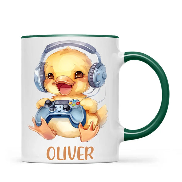 Personalised Gaming Duck Kids Cup - Custom Name Cup - 11oz, 6oz or Enamel Cup - Cute Gamer Duck Gift - NZ Made