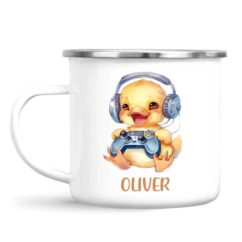 Personalised Gaming Duck Kids Cup - Custom Name Cup - 11oz, 6oz or Enamel Cup - Cute Gamer Duck Gift - NZ Made