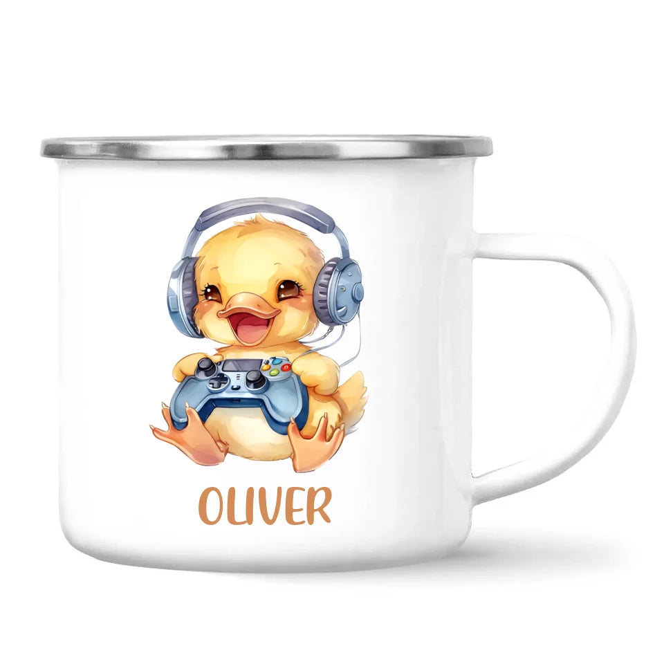 Personalised Gaming Duck Kids Cup - Custom Name Cup - 11oz, 6oz or Enamel Cup - Cute Gamer Duck Gift - NZ Made