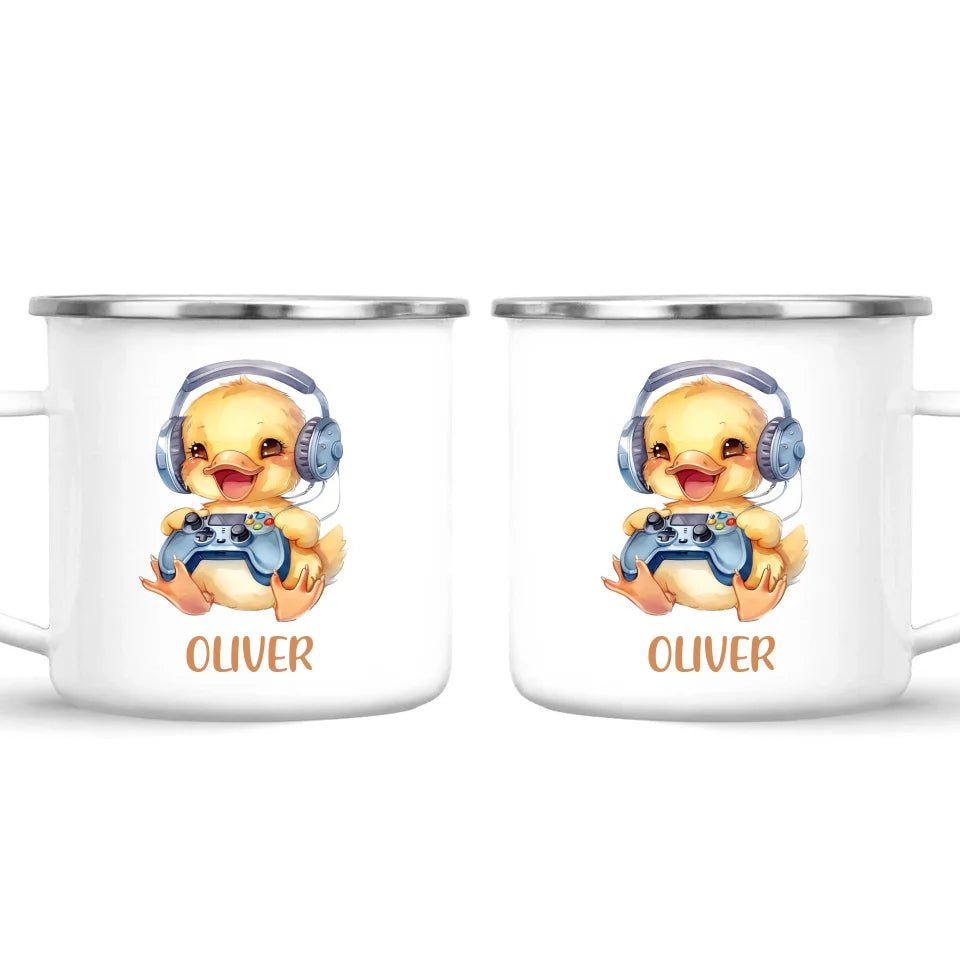 Personalised Gaming Duck Kids Cup - Custom Name Cup - 11oz, 6oz or Enamel Cup - Cute Gamer Duck Gift - NZ Made