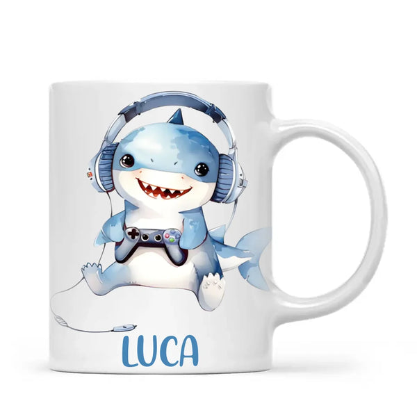Personalised Gaming Shark Kids Cup - Custom Name Cup - 11oz, 6oz or Enamel - Cute Gamer Shark Gift - NZ Made