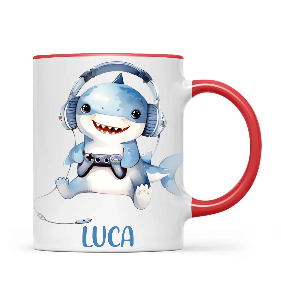 Personalised Gaming Shark Kids Cup - Custom Name Cup - 11oz, 6oz or Enamel - Cute Gamer Shark Gift - NZ Made