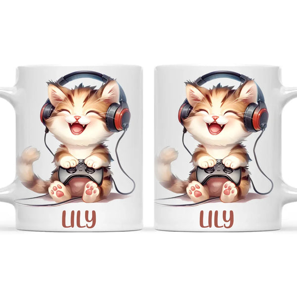 Personalised Gaming Cat Kids Cup - Custom Name Cup - 11oz, 6oz or Enamel - Cute Gamer Cat Gift - NZ Made