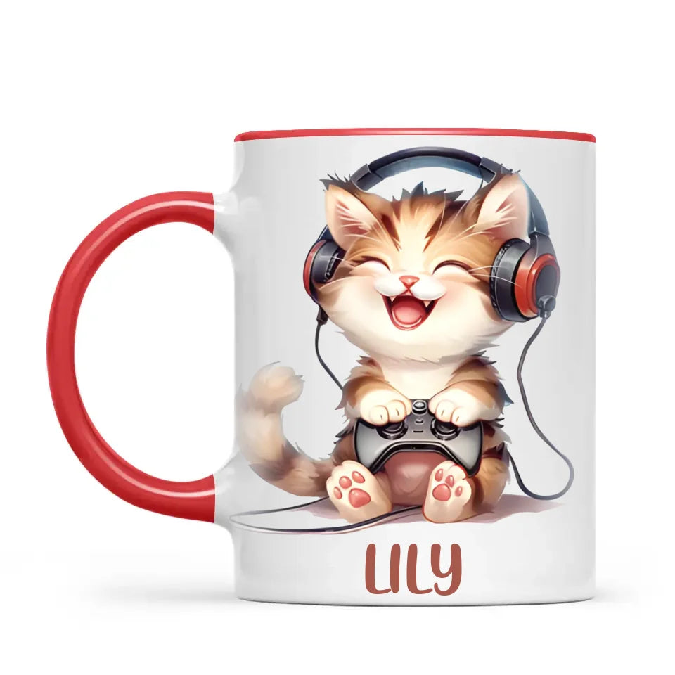 Personalised Gaming Cat Kids Cup - Custom Name Cup - 11oz, 6oz or Enamel - Cute Gamer Cat Gift - NZ Made