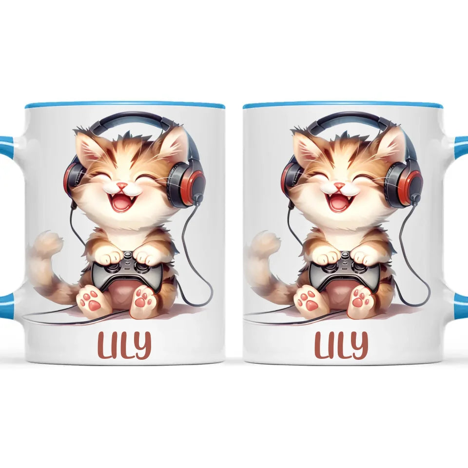 Personalised Gaming Cat Kids Cup - Custom Name Cup - 11oz, 6oz or Enamel - Cute Gamer Cat Gift - NZ Made