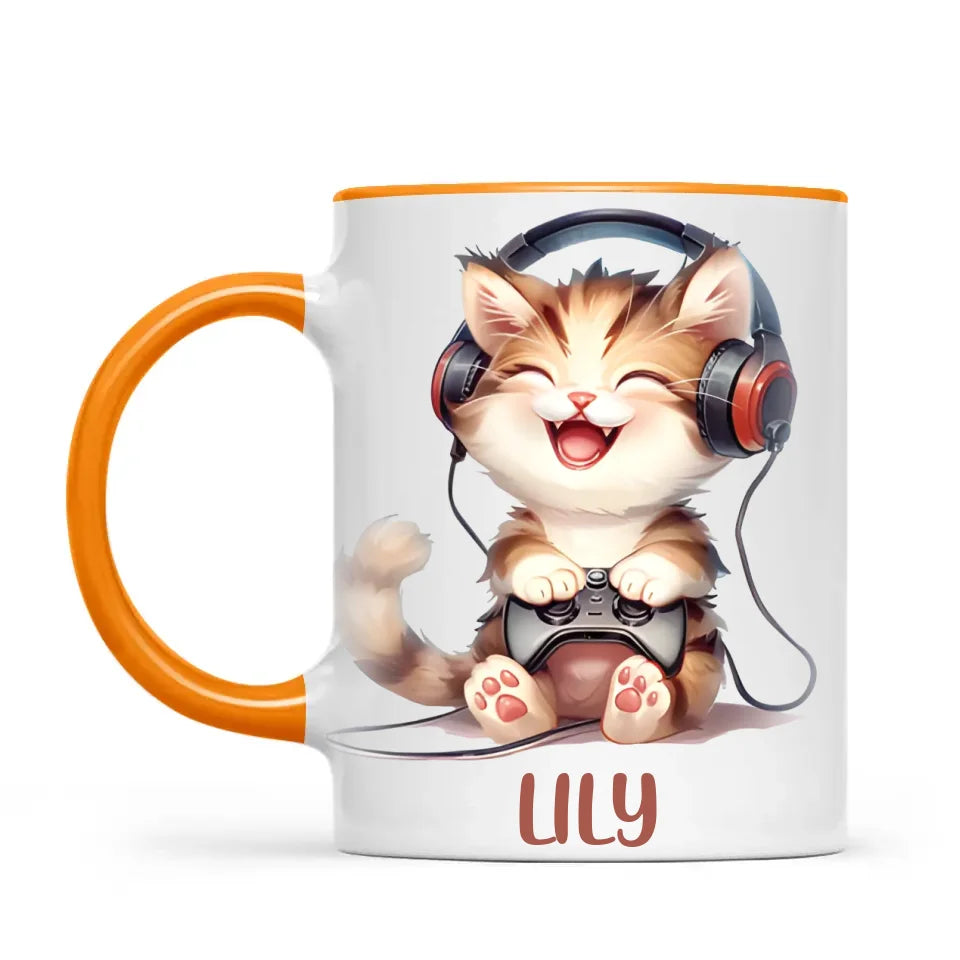 Personalised Gaming Cat Kids Cup - Custom Name Cup - 11oz, 6oz or Enamel - Cute Gamer Cat Gift - NZ Made