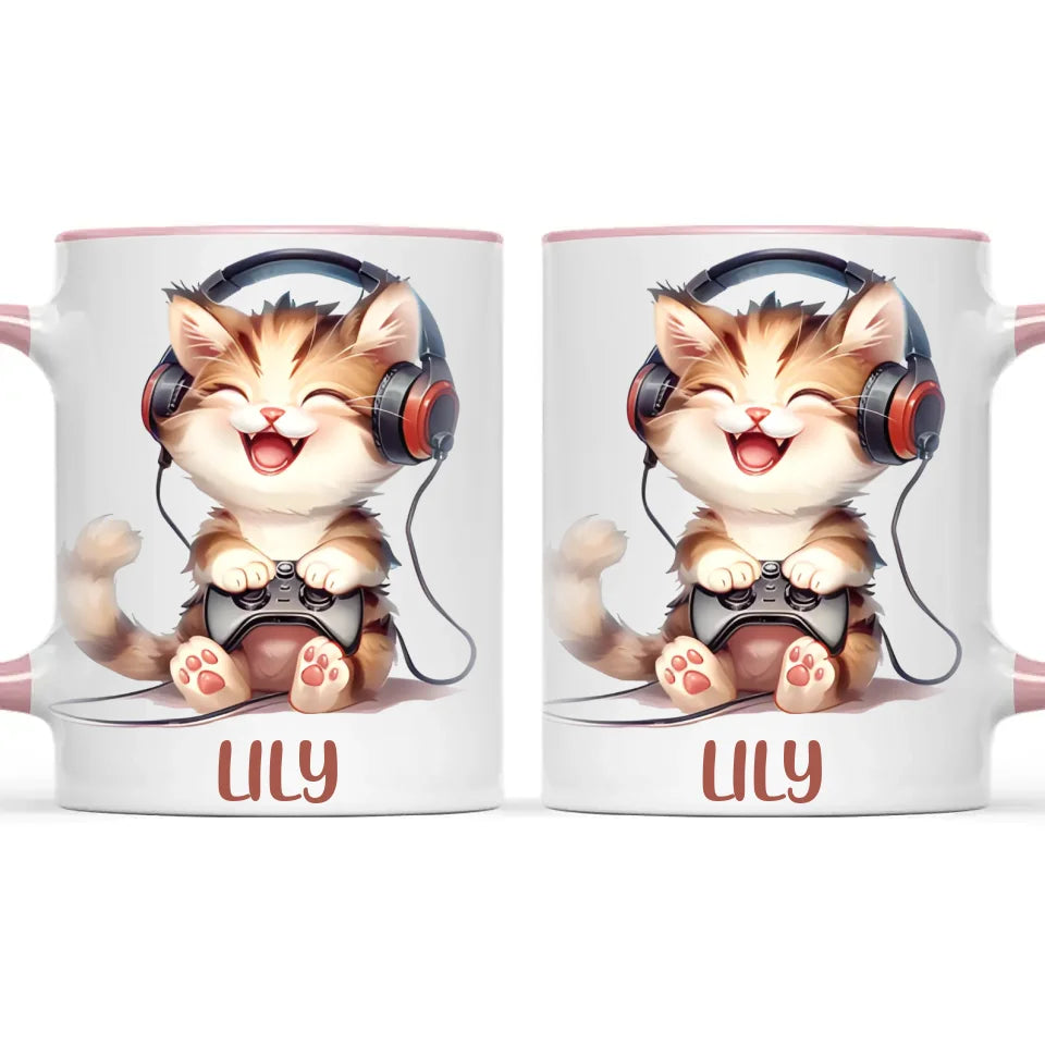 Personalised Gaming Cat Kids Cup - Custom Name Cup - 11oz, 6oz or Enamel - Cute Gamer Cat Gift - NZ Made