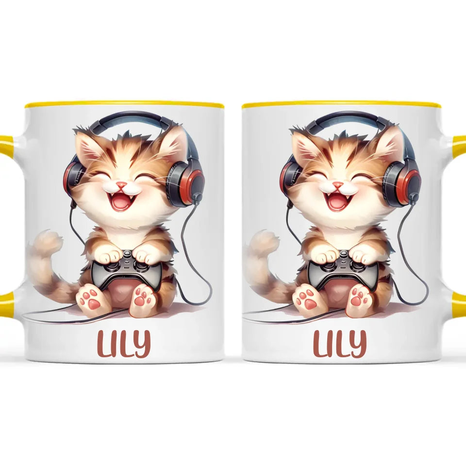 Personalised Gaming Cat Kids Cup - Custom Name Cup - 11oz, 6oz or Enamel - Cute Gamer Cat Gift - NZ Made
