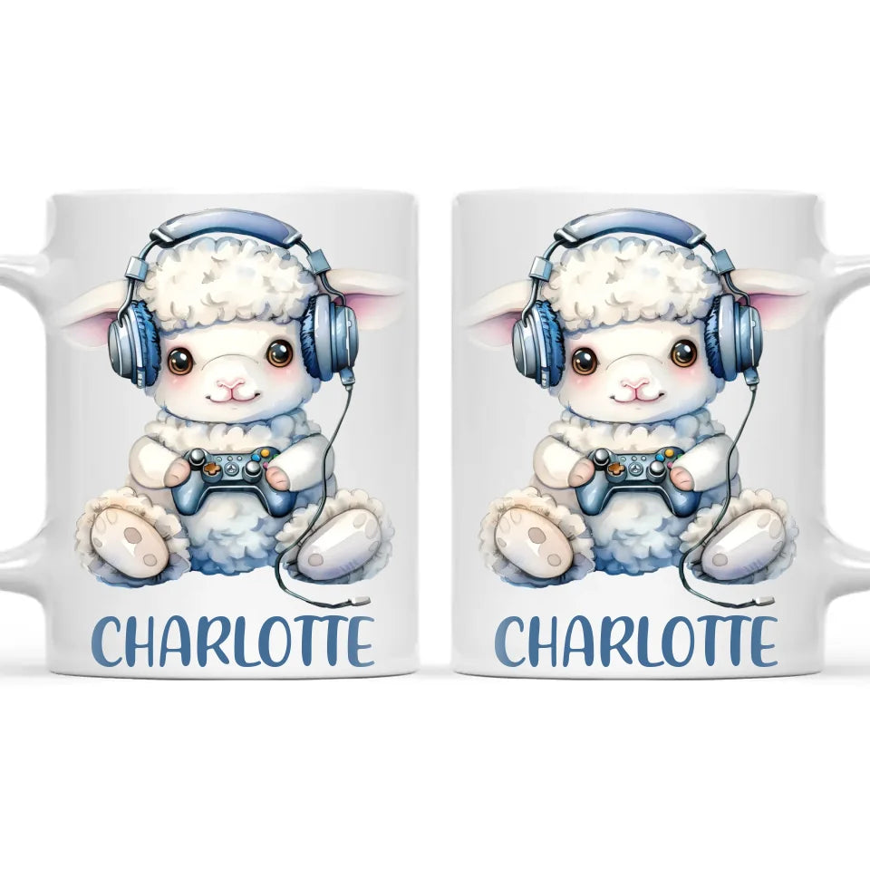 Personalised Gaming Lamb Kids Cup - Custom Name Mug - 11oz, 6oz or Enamel - Cute Gamer Sheep Gift - NZ Made