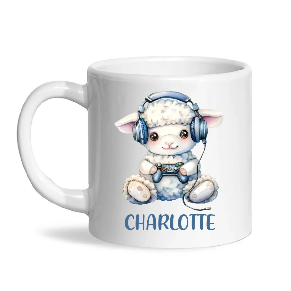 Personalised Gaming Lamb Kids Cup - Custom Name Mug - 11oz, 6oz or Enamel - Cute Gamer Sheep Gift - NZ Made