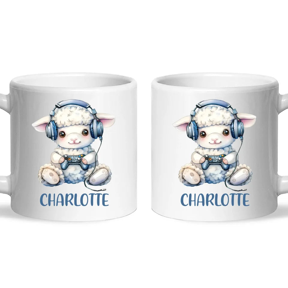 Personalised Gaming Lamb Kids Cup - Custom Name Mug - 11oz, 6oz or Enamel - Cute Gamer Sheep Gift - NZ Made