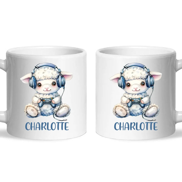 Personalised Gaming Lamb Kids Cup - Custom Name Mug - 11oz, 6oz or Enamel - Cute Gamer Sheep Gift - NZ Made