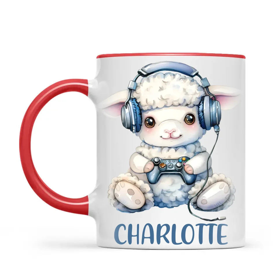 Personalised Gaming Lamb Kids Cup - Custom Name Mug - 11oz, 6oz or Enamel - Cute Gamer Sheep Gift - NZ Made