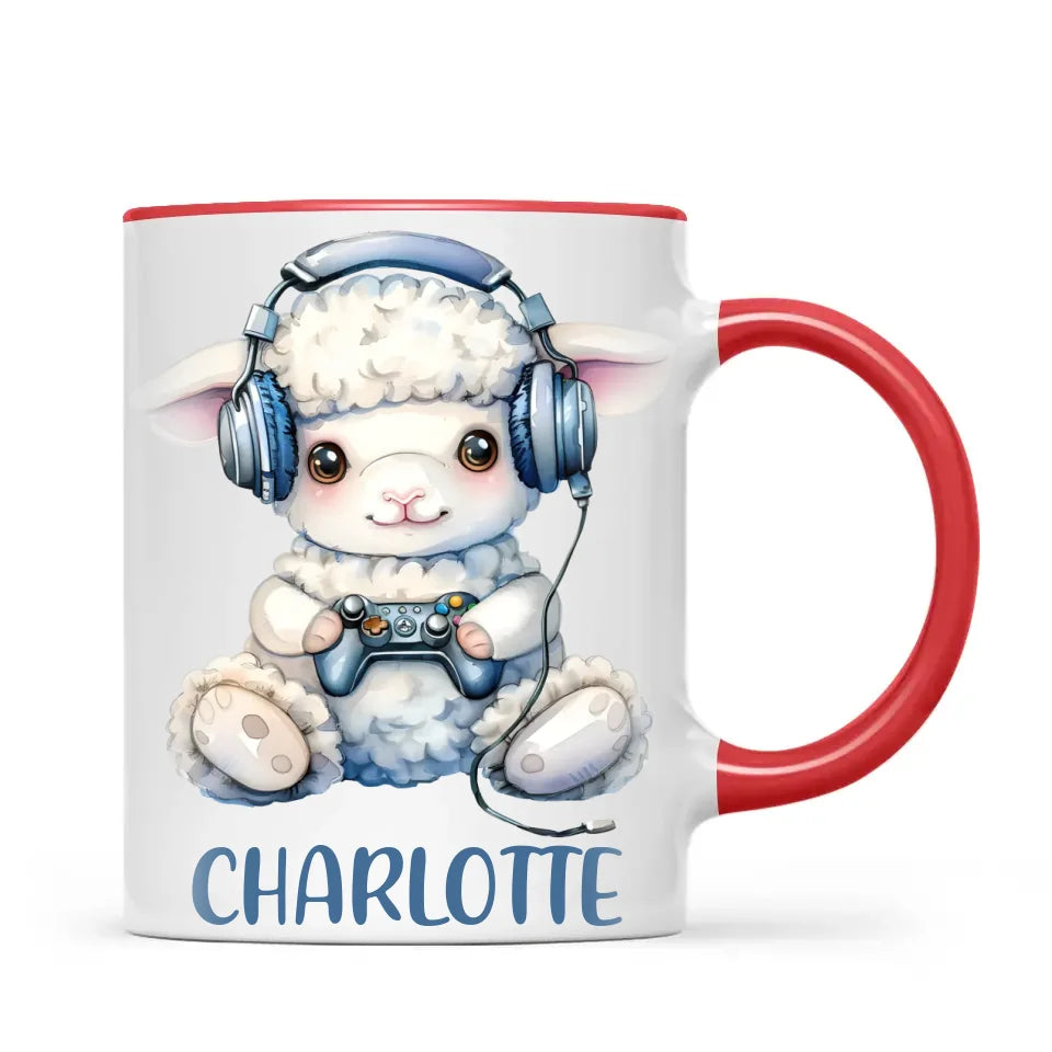 Personalised Gaming Lamb Kids Cup - Custom Name Mug - 11oz, 6oz or Enamel - Cute Gamer Sheep Gift - NZ Made