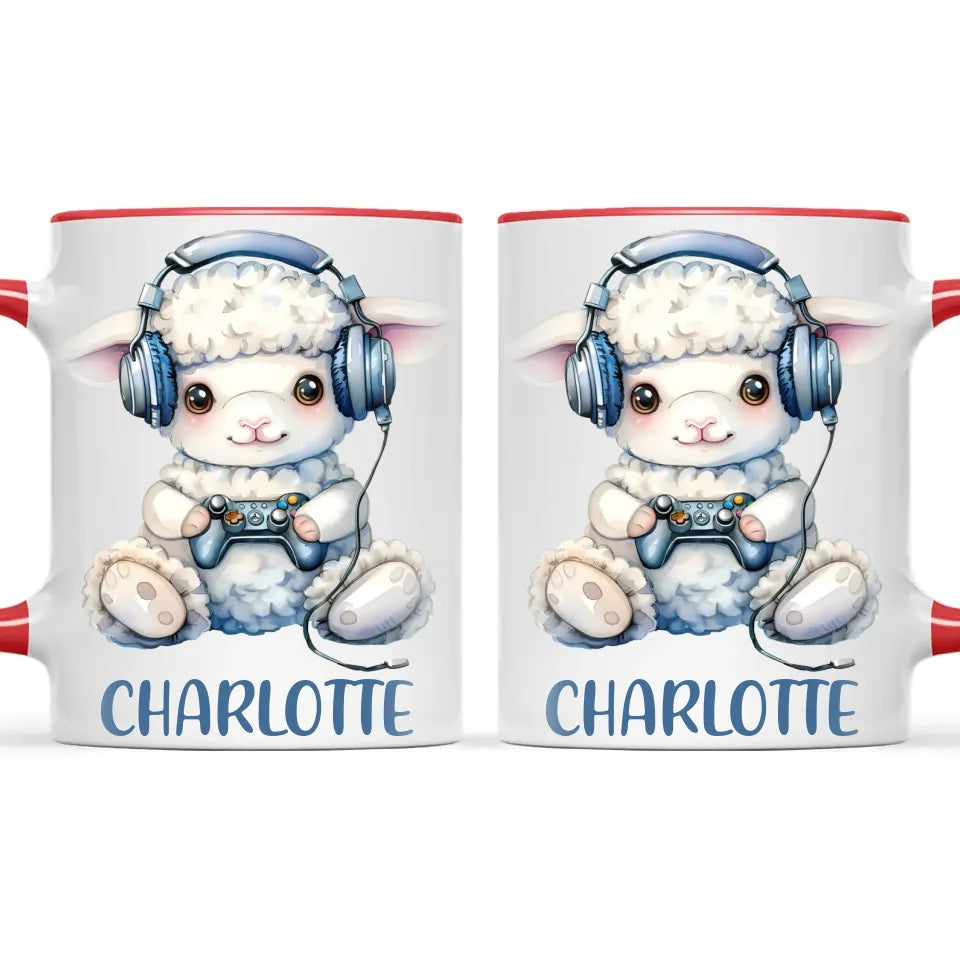 Personalised Gaming Lamb Kids Cup - Custom Name Mug - 11oz, 6oz or Enamel - Cute Gamer Sheep Gift - NZ Made