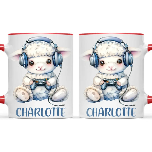 Personalised Gaming Lamb Kids Cup - Custom Name Mug - 11oz, 6oz or Enamel - Cute Gamer Sheep Gift - NZ Made