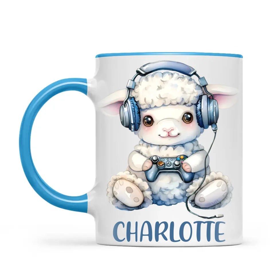 Personalised Gaming Lamb Kids Cup - Custom Name Mug - 11oz, 6oz or Enamel - Cute Gamer Sheep Gift - NZ Made