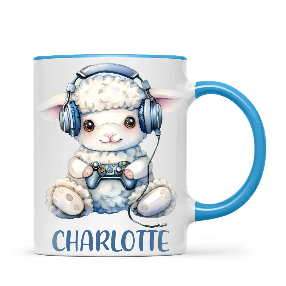 Personalised Gaming Lamb Kids Cup - Custom Name Mug - 11oz, 6oz or Enamel - Cute Gamer Sheep Gift - NZ Made