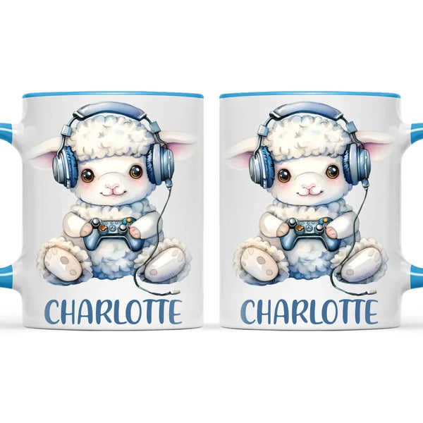 Personalised Gaming Lamb Kids Cup - Custom Name Mug - 11oz, 6oz or Enamel - Cute Gamer Sheep Gift - NZ Made
