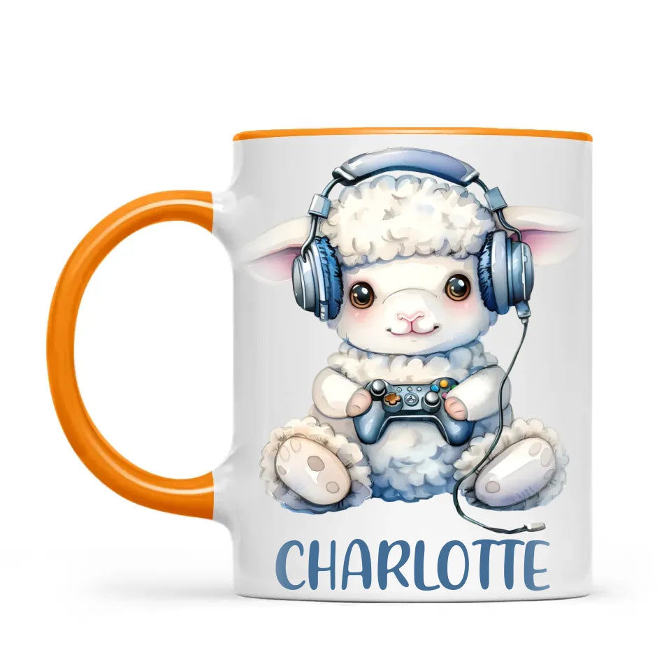 Personalised Gaming Lamb Kids Cup - Custom Name Mug - 11oz, 6oz or Enamel - Cute Gamer Sheep Gift - NZ Made