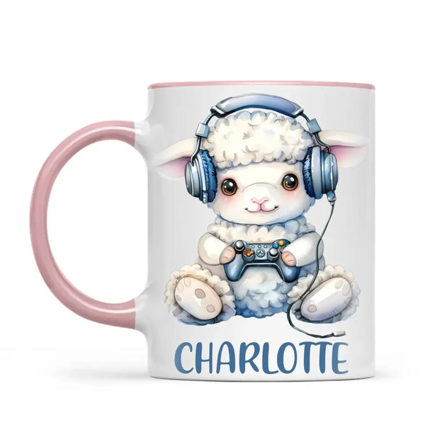 Personalised Gaming Lamb Kids Cup - Custom Name Mug - 11oz, 6oz or Enamel - Cute Gamer Sheep Gift - NZ Made