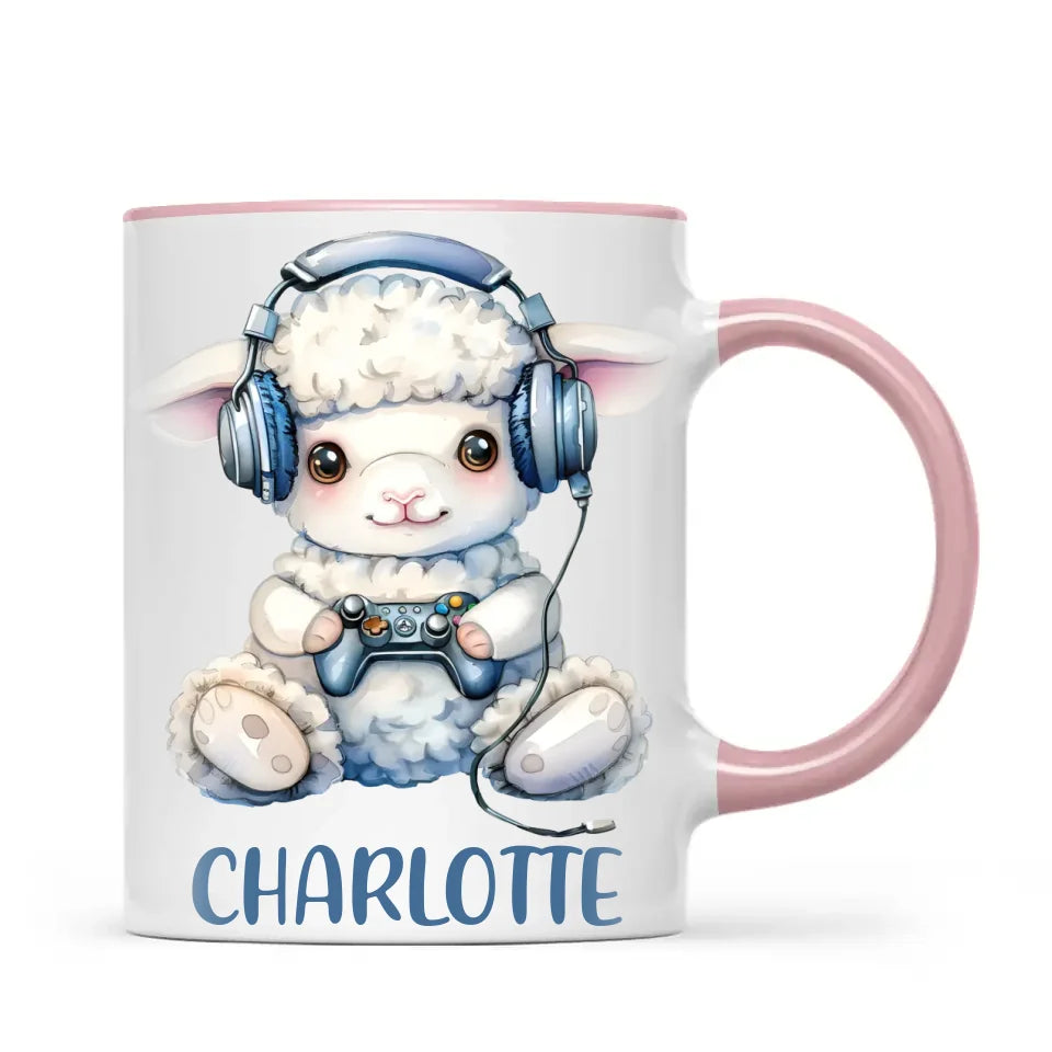 Personalised Gaming Lamb Kids Cup - Custom Name Mug - 11oz, 6oz or Enamel - Cute Gamer Sheep Gift - NZ Made