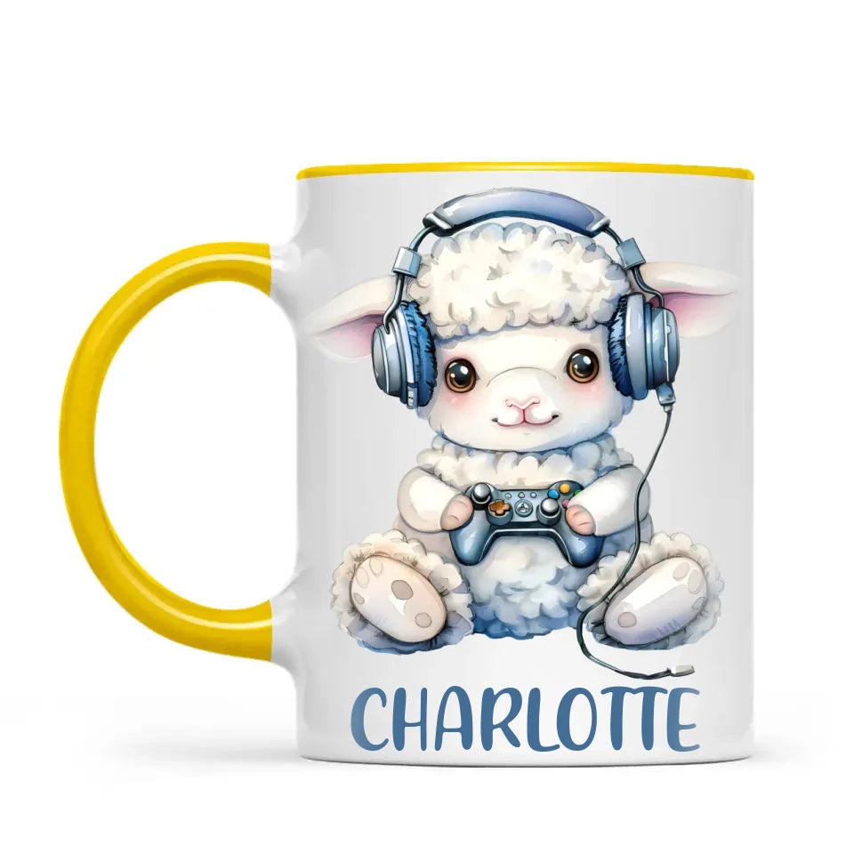 Personalised Gaming Lamb Kids Cup - Custom Name Mug - 11oz, 6oz or Enamel - Cute Gamer Sheep Gift - NZ Made