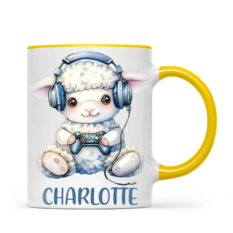 Personalised Gaming Lamb Kids Cup - Custom Name Mug - 11oz, 6oz or Enamel - Cute Gamer Sheep Gift - NZ Made