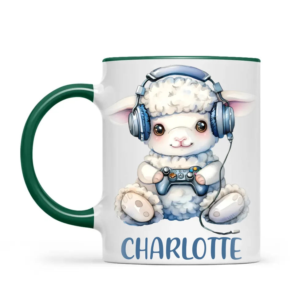 Personalised Gaming Lamb Kids Cup - Custom Name Mug - 11oz, 6oz or Enamel - Cute Gamer Sheep Gift - NZ Made