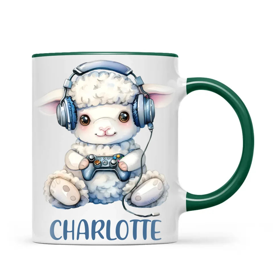 Personalised Gaming Lamb Kids Cup - Custom Name Mug - 11oz, 6oz or Enamel - Cute Gamer Sheep Gift - NZ Made