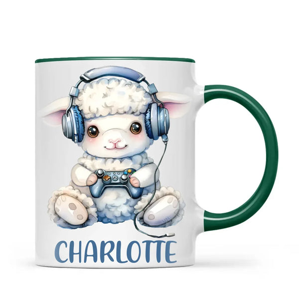 Personalised Gaming Lamb Kids Cup - Custom Name Mug - 11oz, 6oz or Enamel - Cute Gamer Sheep Gift - NZ Made