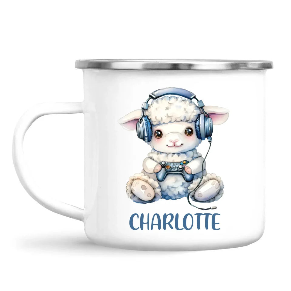 Personalised Gaming Lamb Kids Cup - Custom Name Mug - 11oz, 6oz or Enamel - Cute Gamer Sheep Gift - NZ Made